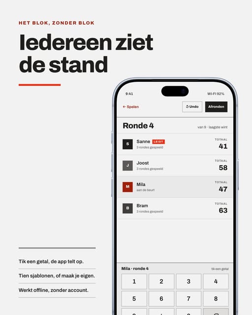 Instagram post: Scoreblok, iedereen ziet de stand